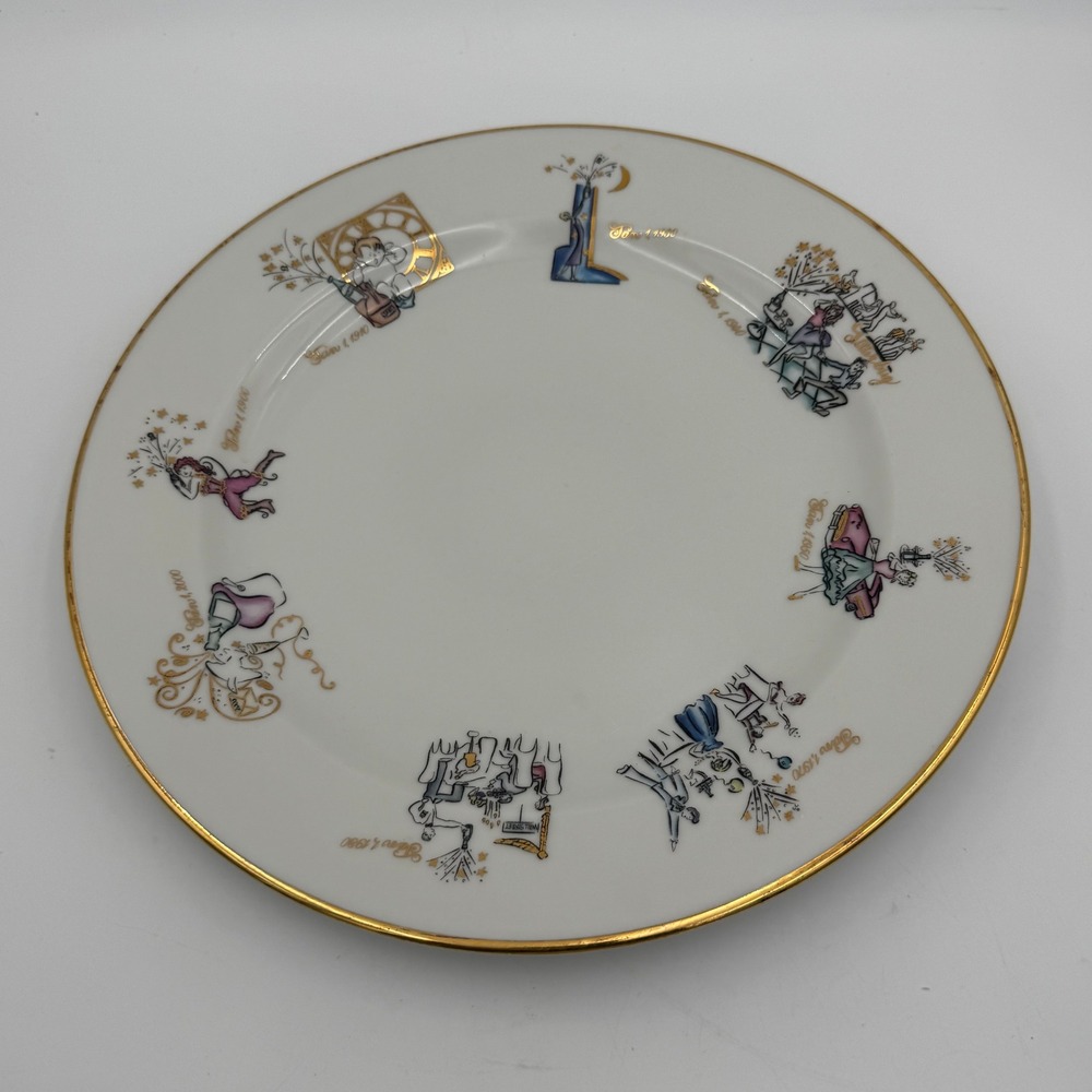 Rosanna Italy New Years Decade Dinner Plate 1900-2000 Gold Rim Porcelain 10.75in